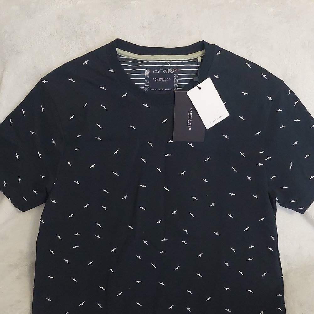 CACTUS MAN. Blue Short Sleeve Tee with Modern Print